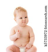 Satisfied baby thumbs up her finger isolated