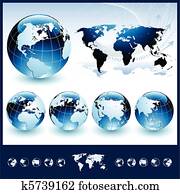 כחול, גלובוסים, עם, מפה של עולם