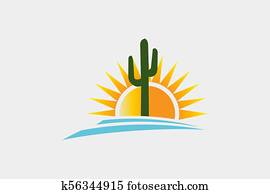 Cactus Desert Western Logo Illustration Cactus Desert Western Logo Illustration
