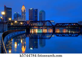 columbus, ohio, skyline, à noite