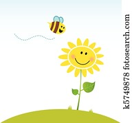 glücklich, frühlingsblume, mit, biene glücklich, frühlingsblume, mit, biene