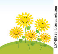 Happy Spring Sunflowers in Garden Happy Spring Sunflowers in Garden