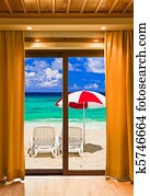 Hotel room and beach landscape Hotel room and beach landscape