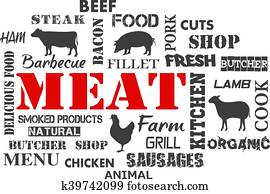 Meat. Text set of butcher Meat. Text set of butcher