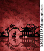 Red textured Asia landscape Red textured Asia landscape