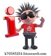 Rotten punk character holding an information symbol, 3d illustration Rotten punk character holding an information symbol, 3d illustration