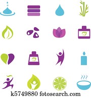 água, wellness, e, zen, ícones