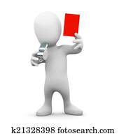 3d Little man holds up a red card 3d Little man holds up a red card