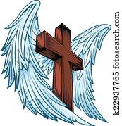 Angel wings with wooden cross Angel wings with wooden cross