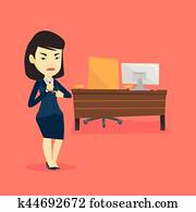 Angry employer pointing at wrist watch. Angry employer pointing at wrist watch.