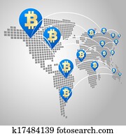Bitcoin, negócio global, conceito