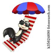 cute Skunk cartoon character with beach chair and sunglass cute Skunk cartoon character with beach chair and sunglass