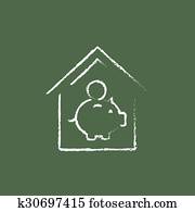 haus, spareinlagen, symbol, gezeichnet, in, chalk.