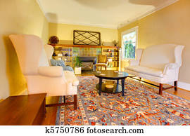 Luxus, blockhaus, wohnzimmer, mit, leder, sofa. Stock Fotografie