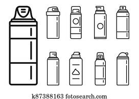 Shaving foam bottle icons set, outline style Shaving foam bottle icons set, outline style