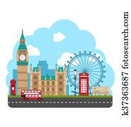 設計, 海報, 為, 旅行,的, england., 城市, 背景美工圖案 