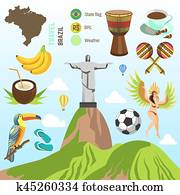 Brazil travel vector famous Brazilian sightseeing and culture landmarks