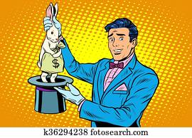 Businessman magician and Bunny money