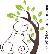 Dessin Ligne Chats Et Chiens Sous Les Arbre Clipart K Fotosearch