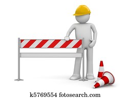 Under construction concept. Worker stands by the barrier. One of a 1000+ series. Under construction concept. Worker stands by the barrier. One of a 1000+ series.