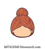 Colorful Caricature Faceless Front View Cute Woman With High Braids ...