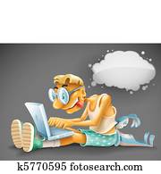 spiteful, joven, blogger, con, computador portatil