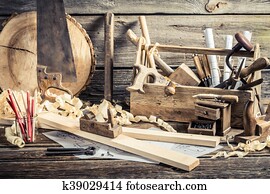 Antique carpentry workshop with tools Antique carpentry workshop with tools