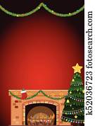 Background design with fireplace and christmas tree Background design with fireplace and christmas tree