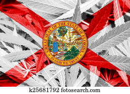 Florida State Flag on cannabis background. Drug policy. Legalization of marijuana Florida State Flag on cannabis background. Drug policy. Legalization of marijuana