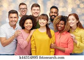 internacional, grupo, de, sorrir feliz, pessoas