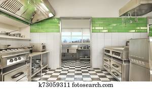Restaurant equipment. Modern industrial kitchen. 3d illustration Restaurant equipment. Modern industrial kitchen. 3d illustration