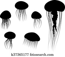 קבע, של, מדוזה, איקונים, ב, צללית, style,, וקטור