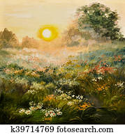 שמן צובע, -, עלית שמש, ב, ה, field,, עבודה של אומנות