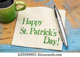 feliz, patrick st, dia, ligado, guardanapo