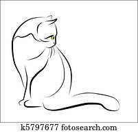 Outline illustration of sitting white cat Clipart | k7303820 | Fotosearch