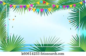 Palm Tree leaves tropical frame Sukkot decoration Palm Tree leaves tropical frame Sukkot decoration