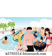 Summer pool barbeque party Summer pool barbeque party
