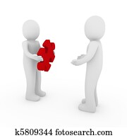 3d men puzzle red teamwork