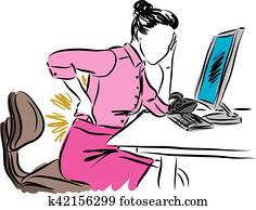 businesswoman at computer with back pain illustration businesswoman at computer with back pain illustration