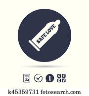 Condom safe sex sign icon. Barrier contraceptive.