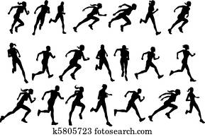 coureurs, courant, silhouettes