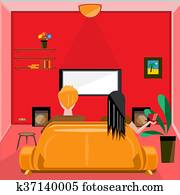 flat designed living room with people