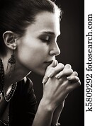 fé, e, religião, -, oração, de, mulher