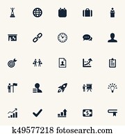 vektor, abbildung, satz, von, einfache, strategie, icons., elemente, zeit, demonstration, fortsetzen, und, andere, synonyms, uhr, genauigkeit, und, planet.