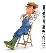 3d, חקלאי, לישון, ב, כסא