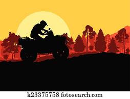 All terrain vehicle quad motorbike rider in wild nature backgrou All terrain vehicle quad motorbike rider in wild nature backgrou