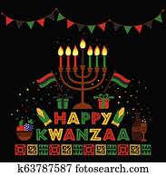 Banner for Kwanzaa with traditional colored and candles representing the Seven Principles or Nguzo Saba . Banner for Kwanzaa with traditional colored and candles representing the Seven Principles or Nguzo Saba .
