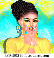 brunette, beauty, en mode, makeup