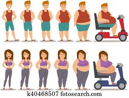 Fat cartoon people different stages vector illustration