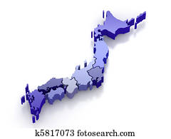 Map of Japan on white isolated background. 3d Map of Japan on white isolated background. 3d